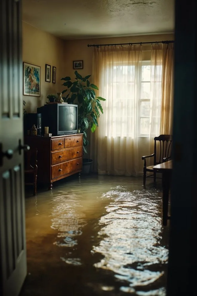 Water damage reference image 1: affected interior or flooring